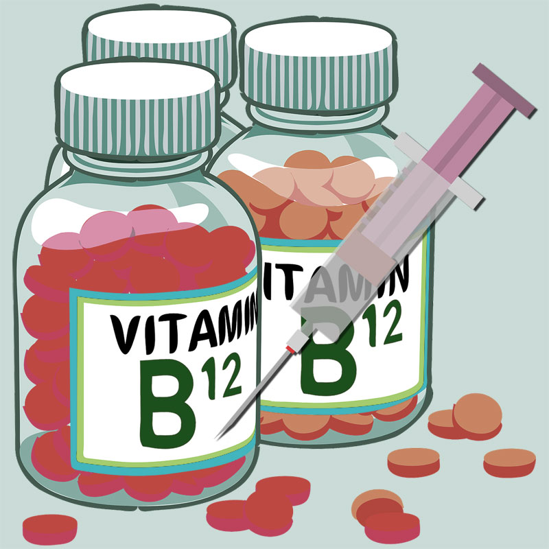 B12 vitamin tablets and syringe for B12 shot