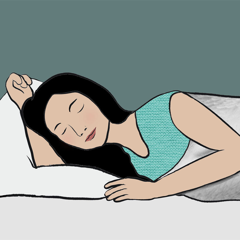 graphic of woman peacefully asleep in bed to illustrate Farmakeio Sleep supplement