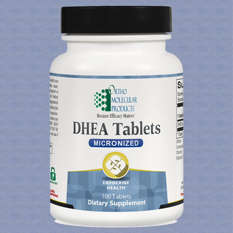 Bottle of tablets for DHEA supplement