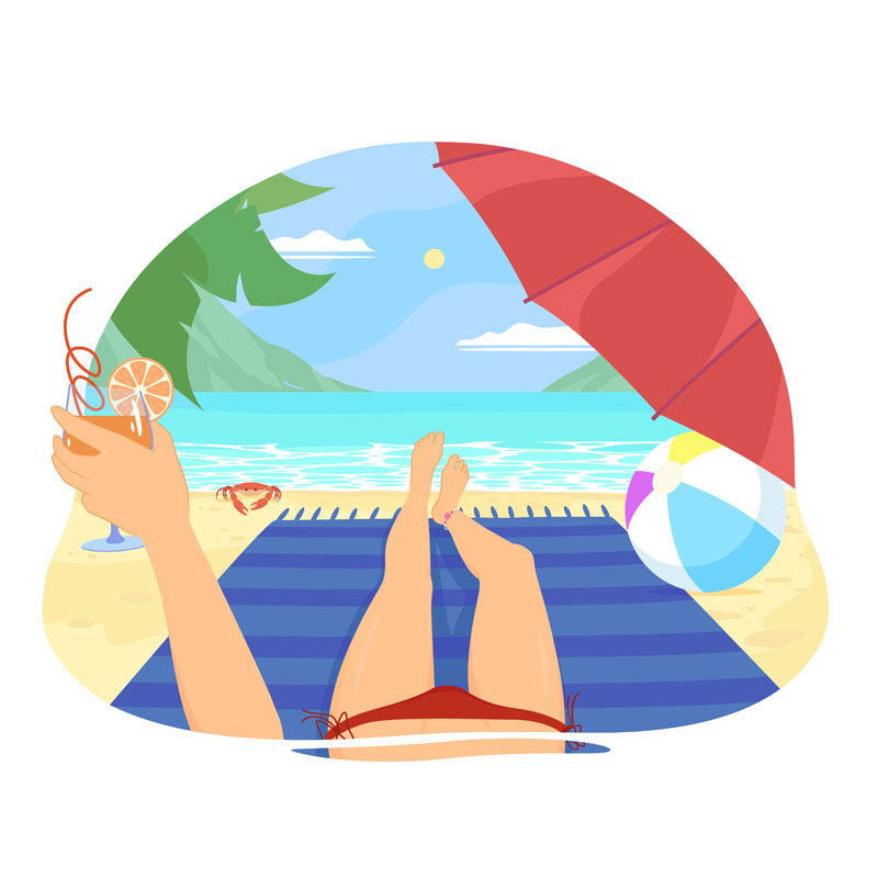 graphic of sunbathing on beach to illustrate getting sclerotherapy treatment before the summer